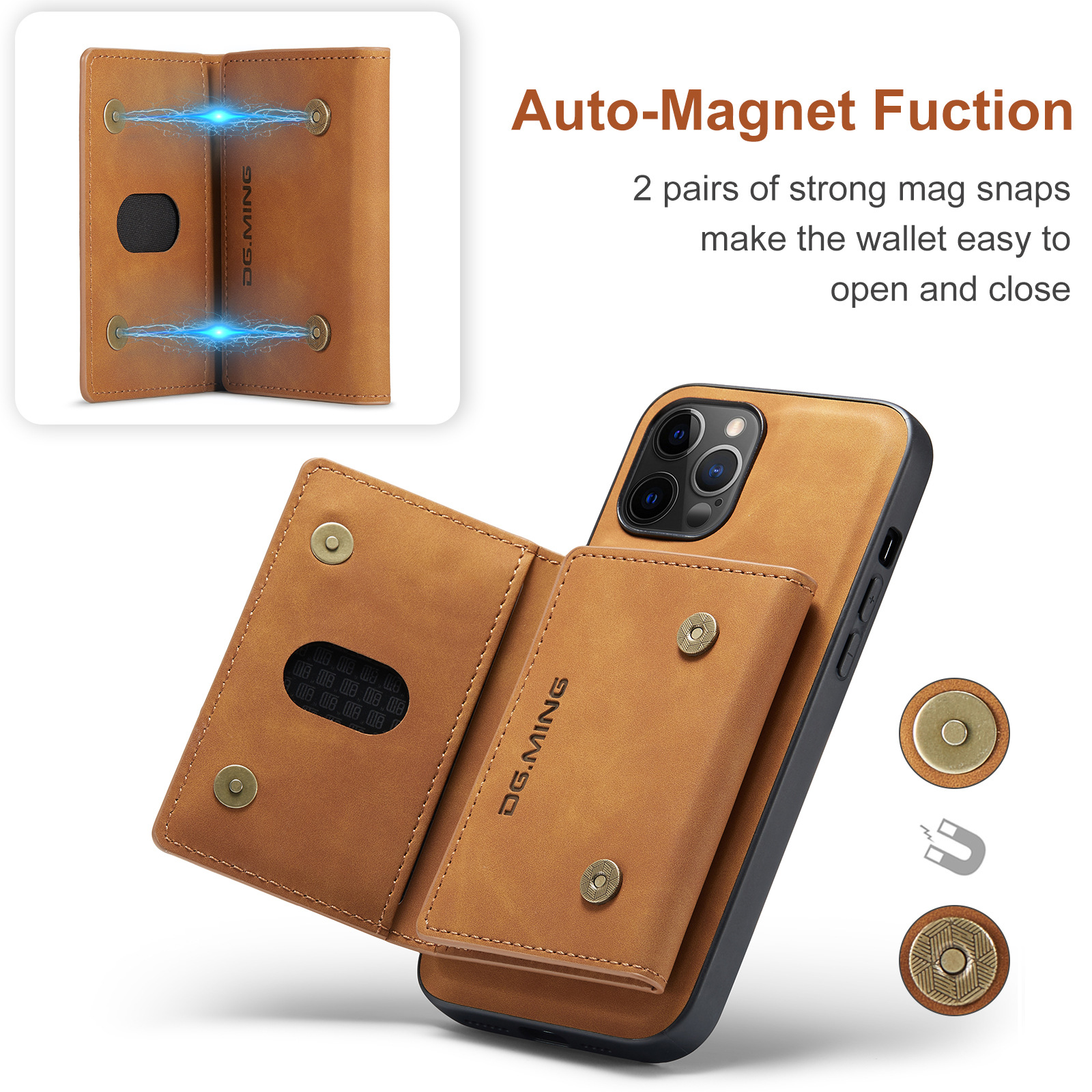M2 Handyhülle für iPhone13 Magnetkartentasche iP12 Pro Max Magnet Split Wallet Schutzhülle aus Leder_voghion.com