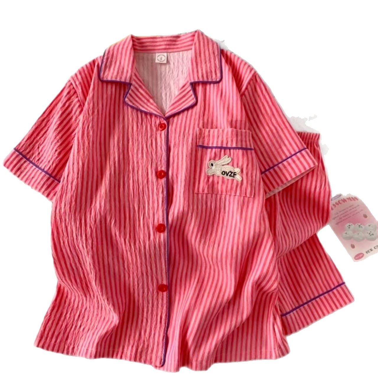 Verano nuevo pijama de algodón nube mujer dibujos animados bordados pantalones cortos de manga corta dos piezas pareja de estudiantes ropa de hogar grande