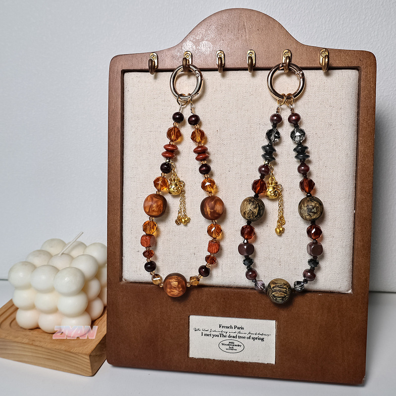 Traditional Chinese style original design beaded crystal phone chain, wooden bead car keychain pendant, versatile decorative accessory, money bag hanging cord Traditional Chinese style original design beaded crystal phone chain, wooden bead car keychain pendant, versatile decorative accessory, money bag hanging cord