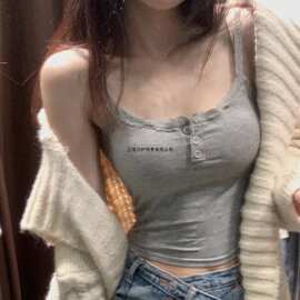 纯欲风辣妹蕾丝吊带背心秋冬季春夏季胸垫修身短款打底无袖上衣女