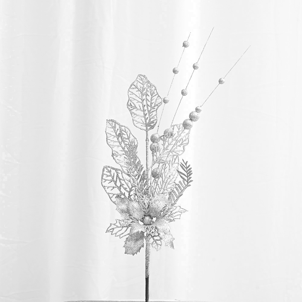 Decoración de árbol de Navidad con flores de polvo dorado, suministros para crear ambiente festivo, ramas simuladas, decoraciones de bayas, lirio de polvo dorado.