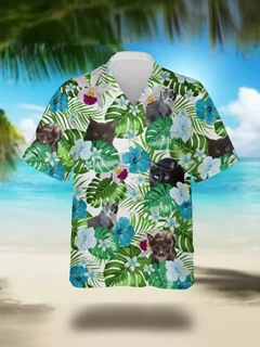 源头工厂直销 2024夏季新款3D印花动物撞色夏威夷男士翻领衬衫