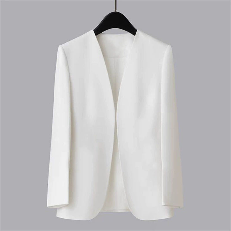 Белый блейзер 2025: новая коллекция, корейский стиль, элегантный повседневный однотонный костюм для весны и осени, простой дизайн, для внешней торговли