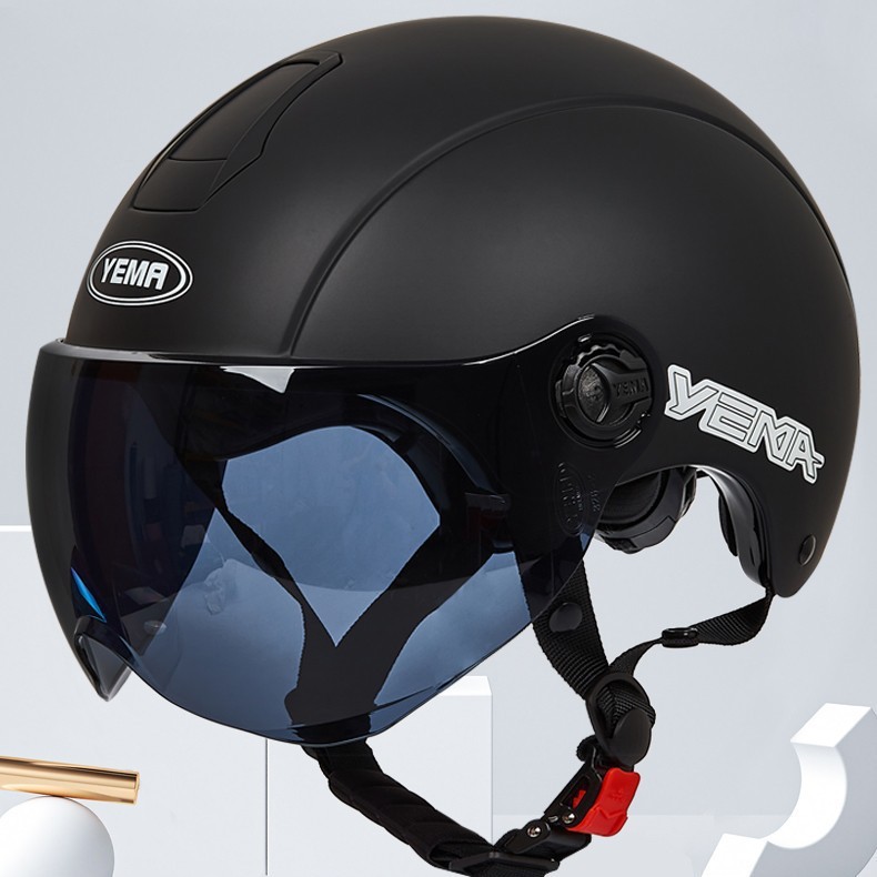 Universal 3C Certified Electric Bicycle Safety Helmet Half Helmet Summer (Auto Parts and Accessories) - one-size-matte-black-with-tea-color-short-visor