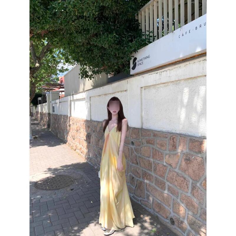 French Style Sling dress Women's Elegant Gentle Style Summer New All-Match Elegant Printed and Dyed Fairy Long Skirt
