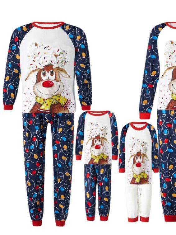 Conjuntos Familiares a Juego para Otoño 2025, para Familias de Tres o Cuatro Personas, Madre e Hija, Diseño de Ciervo Feliz, Pijamas Navideños