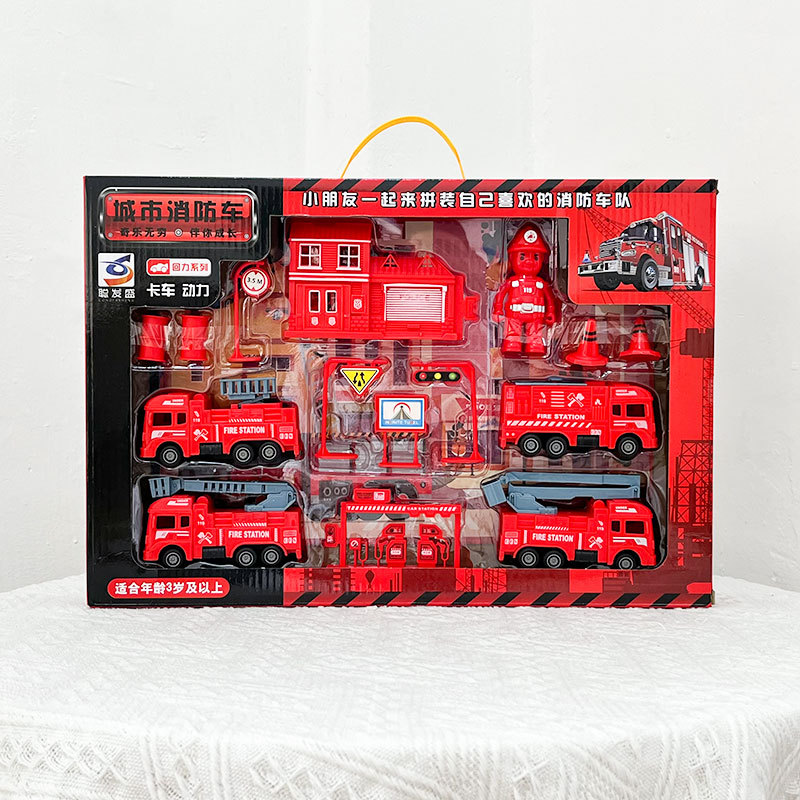 Inercia de los niños simulación de camión de bomberos juguetes caja de regalo grande conjunto modelo de coche de ingeniería juguetes para niños caja de regalo