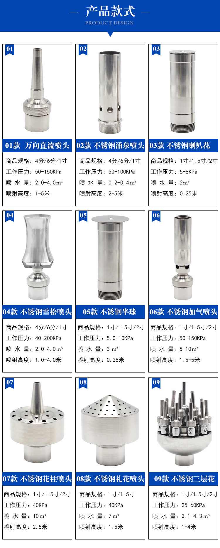 不锈钢喷泉喷头泳池防腐蚀涌泉半球蘑菇直上雪松花柱水景景观喷头