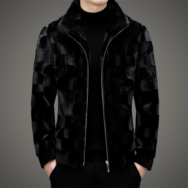 Men's Winter Tiger Pattern Thickened Mink Velvet Coat Youth Fashion Lapel Winter Warm Jacket