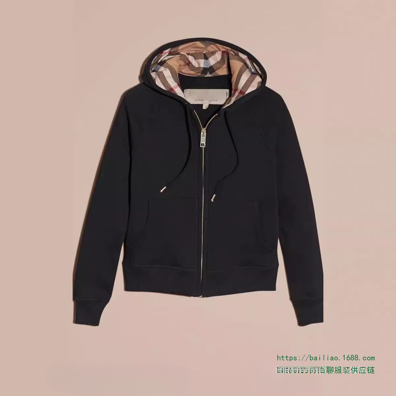 Cross-Border High-Quality British Style Hooded Men's and Women's Sweatshirts, Women's Jackets, Full Cardigans with Zippers, Available in Black, European and American