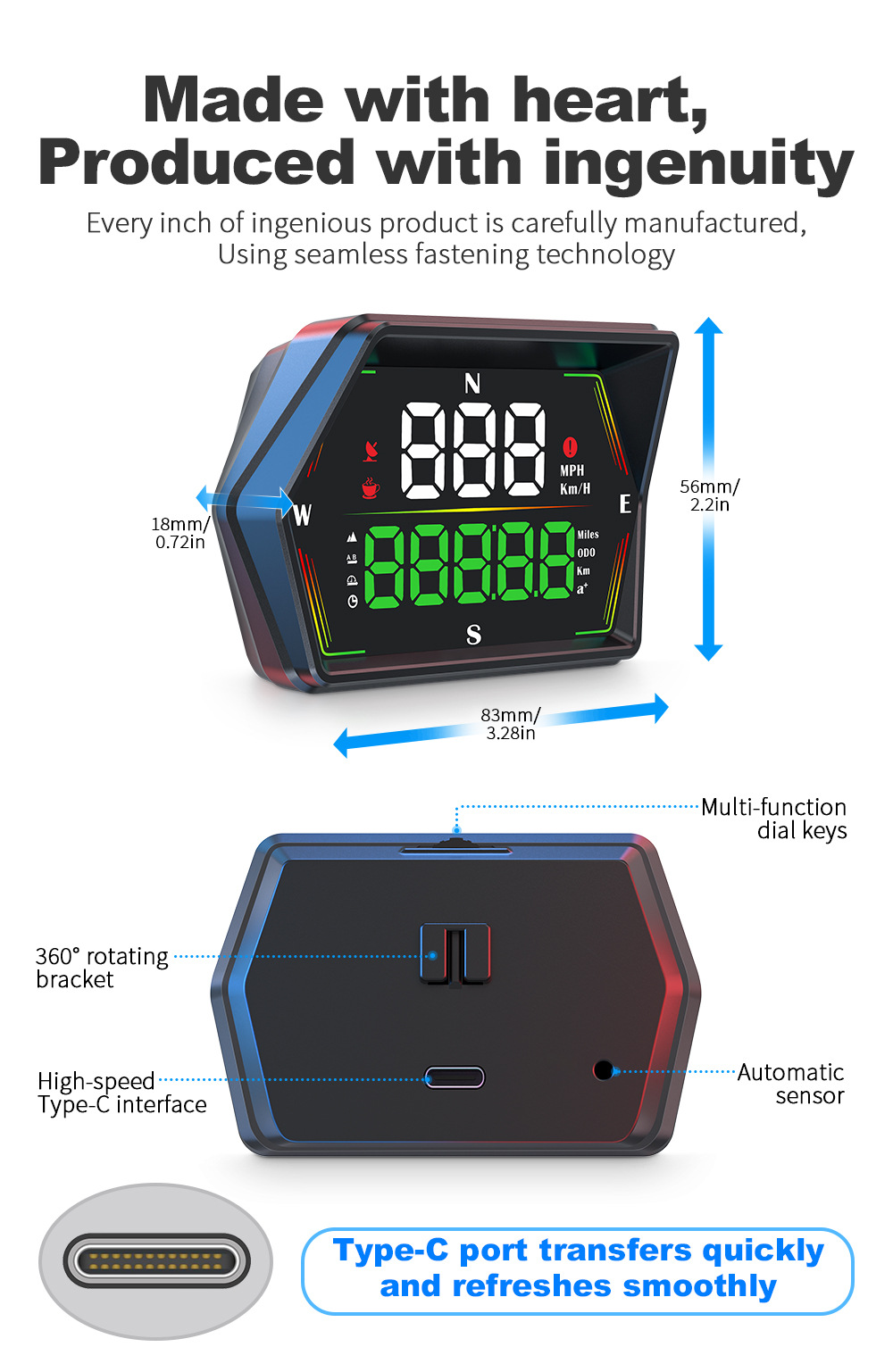 Universal car HUD head-up display, Beidou GPS vehicle speedometer, total mileage accumulation, high-definition head-up display