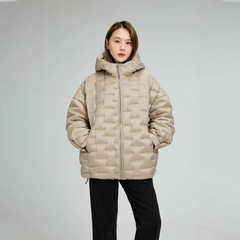 跨境秋冬新款时尚大码宽松欧版外贸压胶连帽白鸭绒羽绒服女外套潮