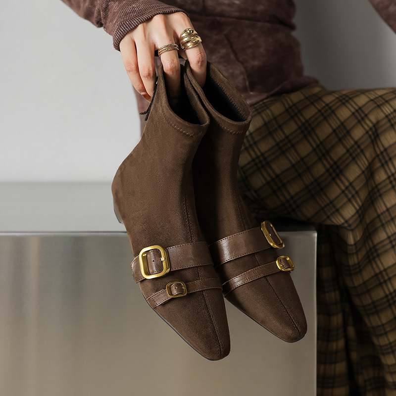 Fashionable winter elastic low boots pointed-toe with zipper