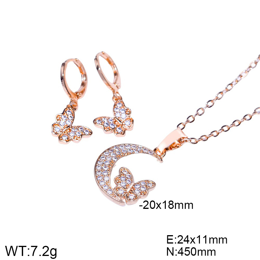 Europa y los Estados Unidos selección transfronteriza mariposa de luna diseño pendientes de zircon collar conjunto de joyería pendientes de mujer joyería colgante