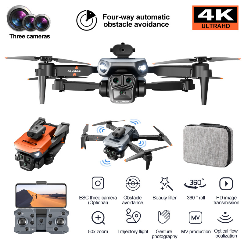 Nuevo producto transfronterizo K6 MAX triple cámara para evitar obstáculos UAV HD fotografía aérea plegable quadcopter avión de control remoto