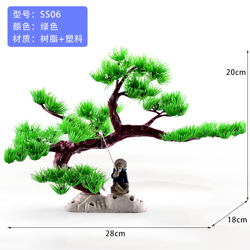 Suministros de reptiles simulación de plantas acuáticas acuario rocalla accesorios de bonsai plato de sushi decoración de pino pesca pescador pino pequeño cocotero