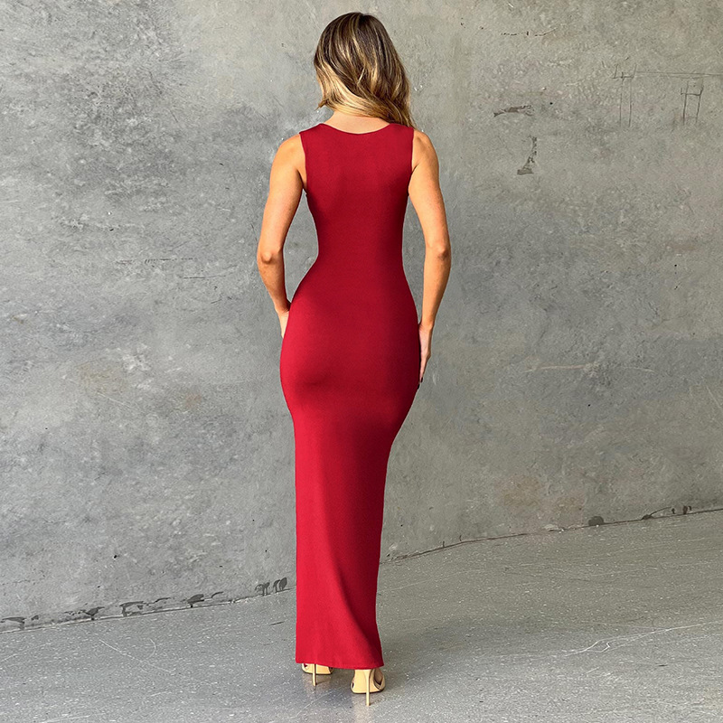 Hip skirt Dresses Type Sleeveless Sleeve Type Polyester Fabric Type Wholesale Women's Elegant Solid Color Holiday Boat Neck Sleeveless Hip Skirt