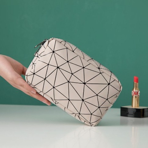 Nueva celebridad de Internet bolsa de cosméticos portátil de viaje de gran capacidad bolsa de almacenamiento impermeable pu Bolsa de Diamantes geométricos bolsa media