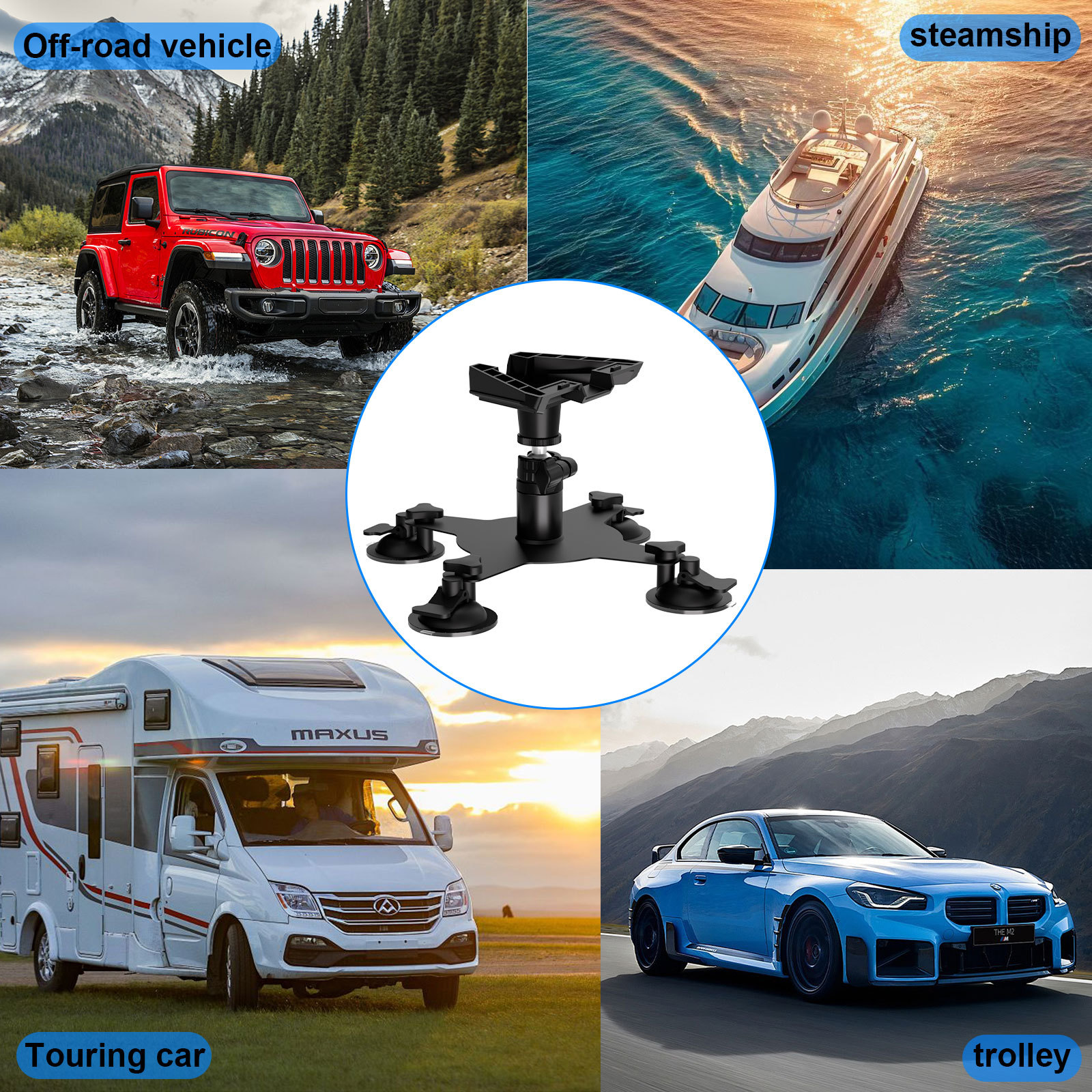 Cross-Border Car Roof Mount with Suction Cup/Magnetic Attachment Suitable for Mini Receiver Brackets, Universal Mount for Cars and Boats