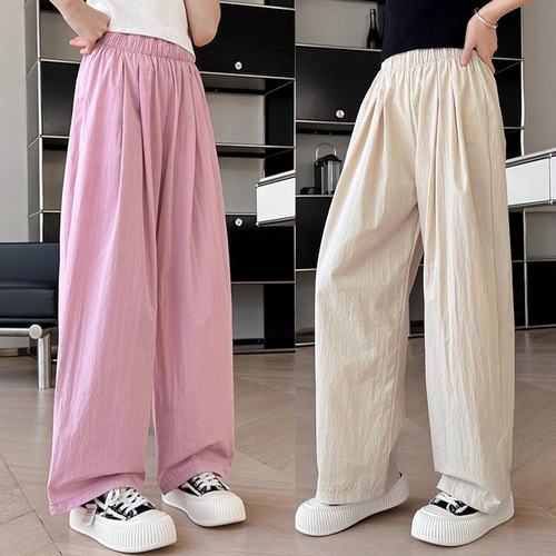 Girls' Pants Summer Thin Women's Big Kids Children's Summer Casual Loose Straight Simple Anti-Mosquito Wide Leg Pants Yamamoto Pants