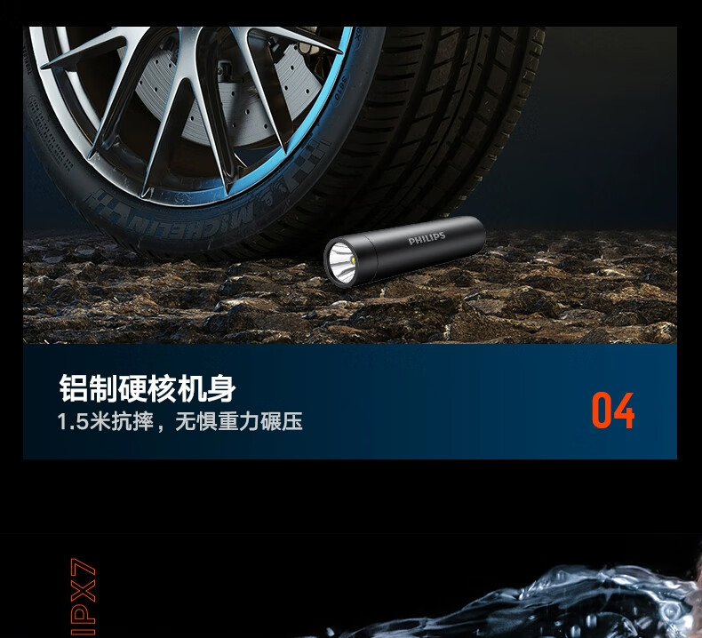 Philips Metal Flashlight Strong Light Long-range Long-life Charging Portable Home Outdoor Emergency SFL2202