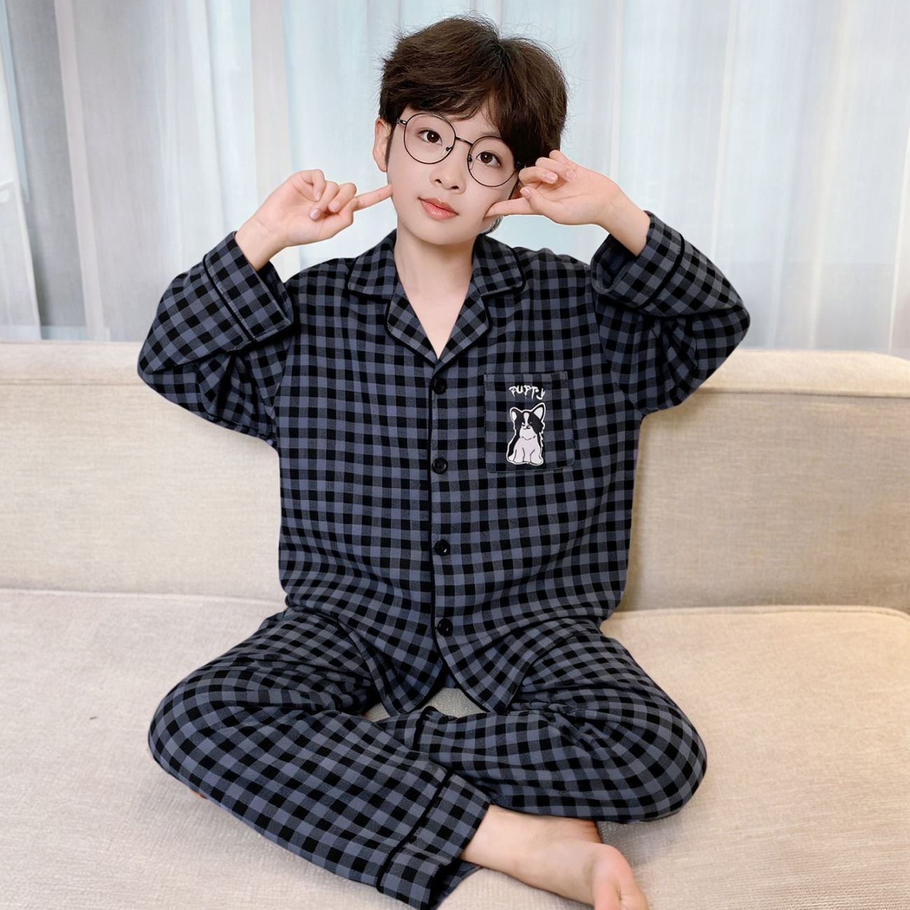Cross-border pure 100 boys' cartoon pajamas long-sleeved children's mid-to-large children's 2026 spring and autumn boys' cardigan homewear