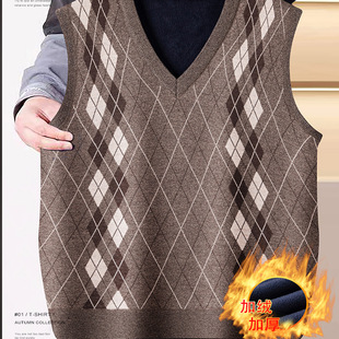 Men's Middle-aged Knitted Sweater Vest Sleeveless Pullover with Inner Base Thickened fleece-lined Vest Men's Vest