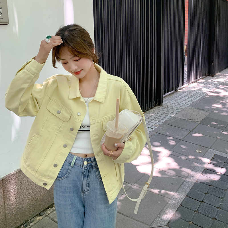 Real Shot of Creamy Yellow Denim Jacket for Women, Short Style, 2026 Spring and Autumn New Model, Casual Loose Jacket for Petite Figures