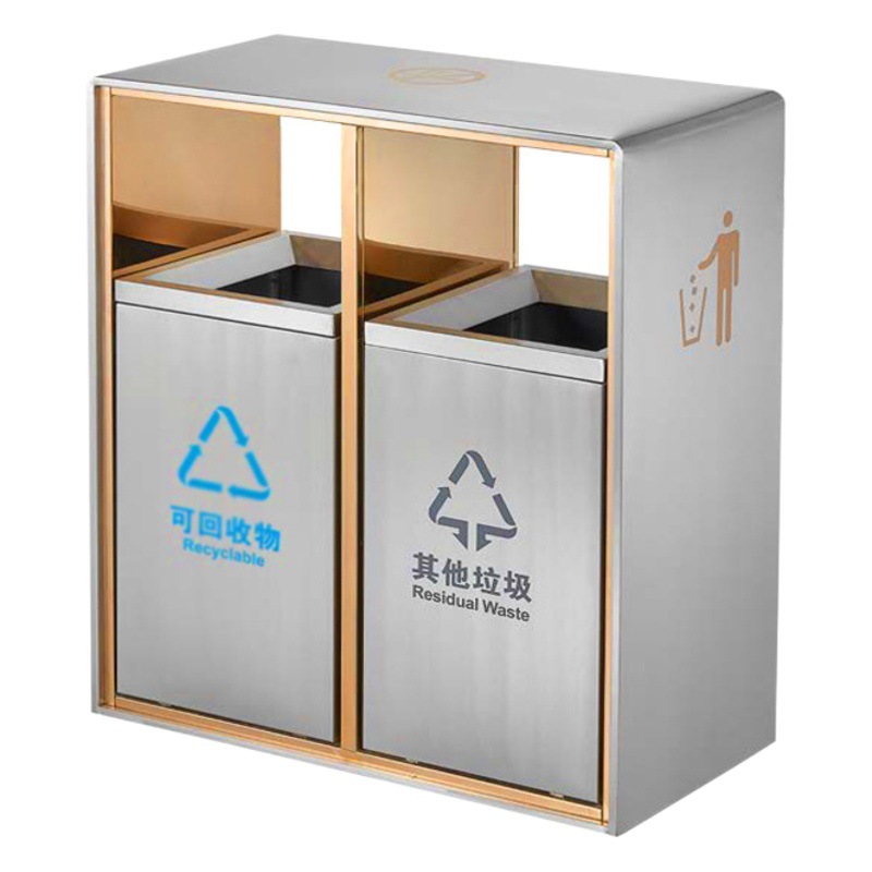 Basura comercial personalizada puede caja de fruta de acero inoxidable muñeca de la gente Hotel vestíbulo piso diapositiva ascensor bote de basura para no fumadores