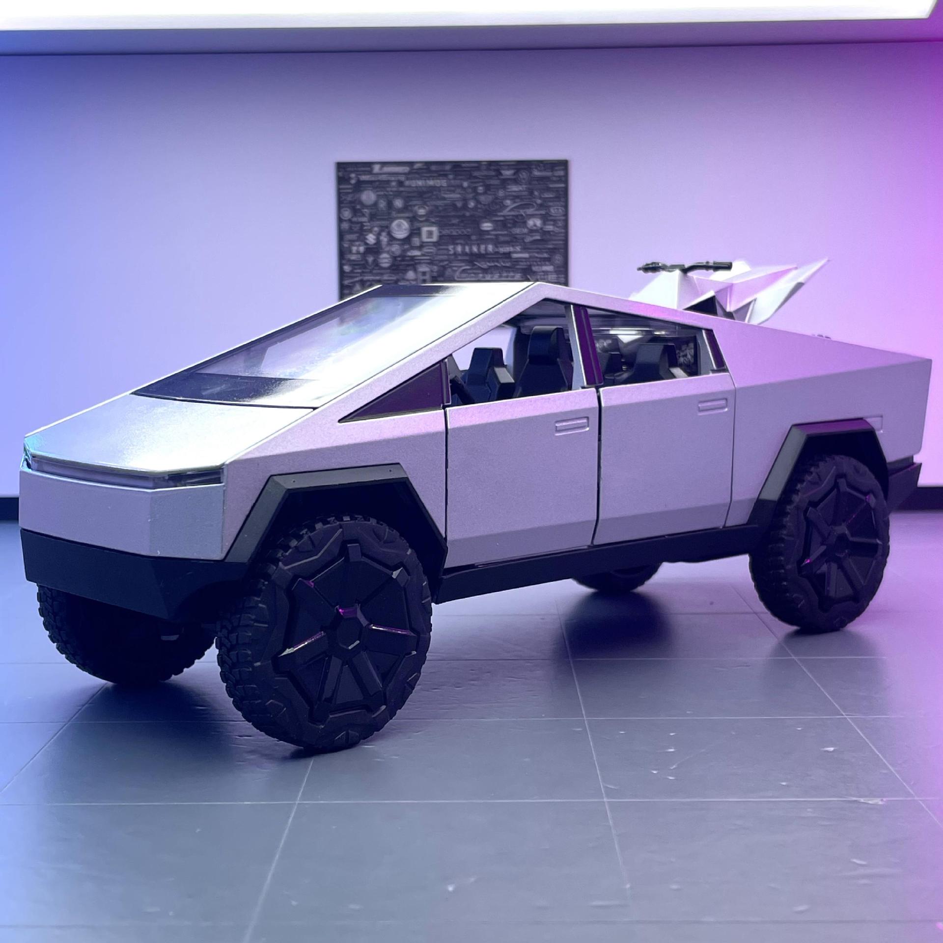 Coche de aleación modelo de coche 1:24 nueva energía Tesla camioneta Tire hacia atrás con sonido y luz fuera de la carretera coche sonido modelo adornos