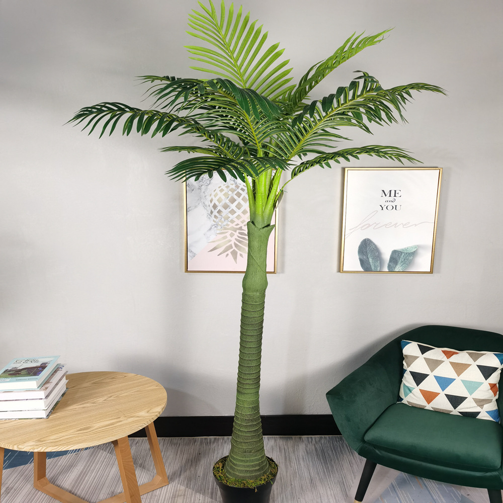 Simulación de gran fabricante de cocoteros artificiales Parque acuático al aire libre Decoración cuadrada de árboles artificiales FRP King Coconut Tree