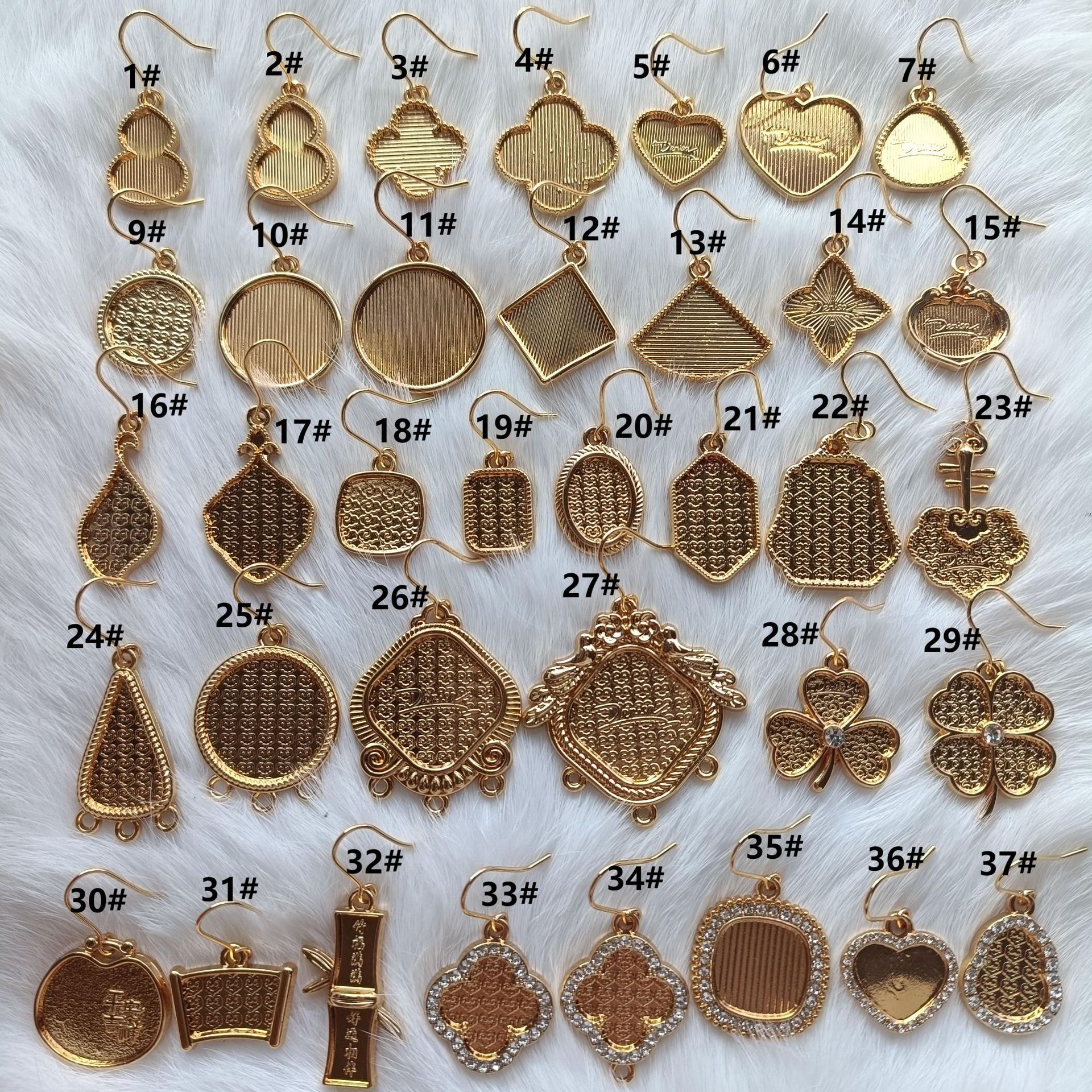 葫芦带钻四瓣花耳钩电镀18K真金耳环配件DIY贴皮盘发饰品蒂辉厂家