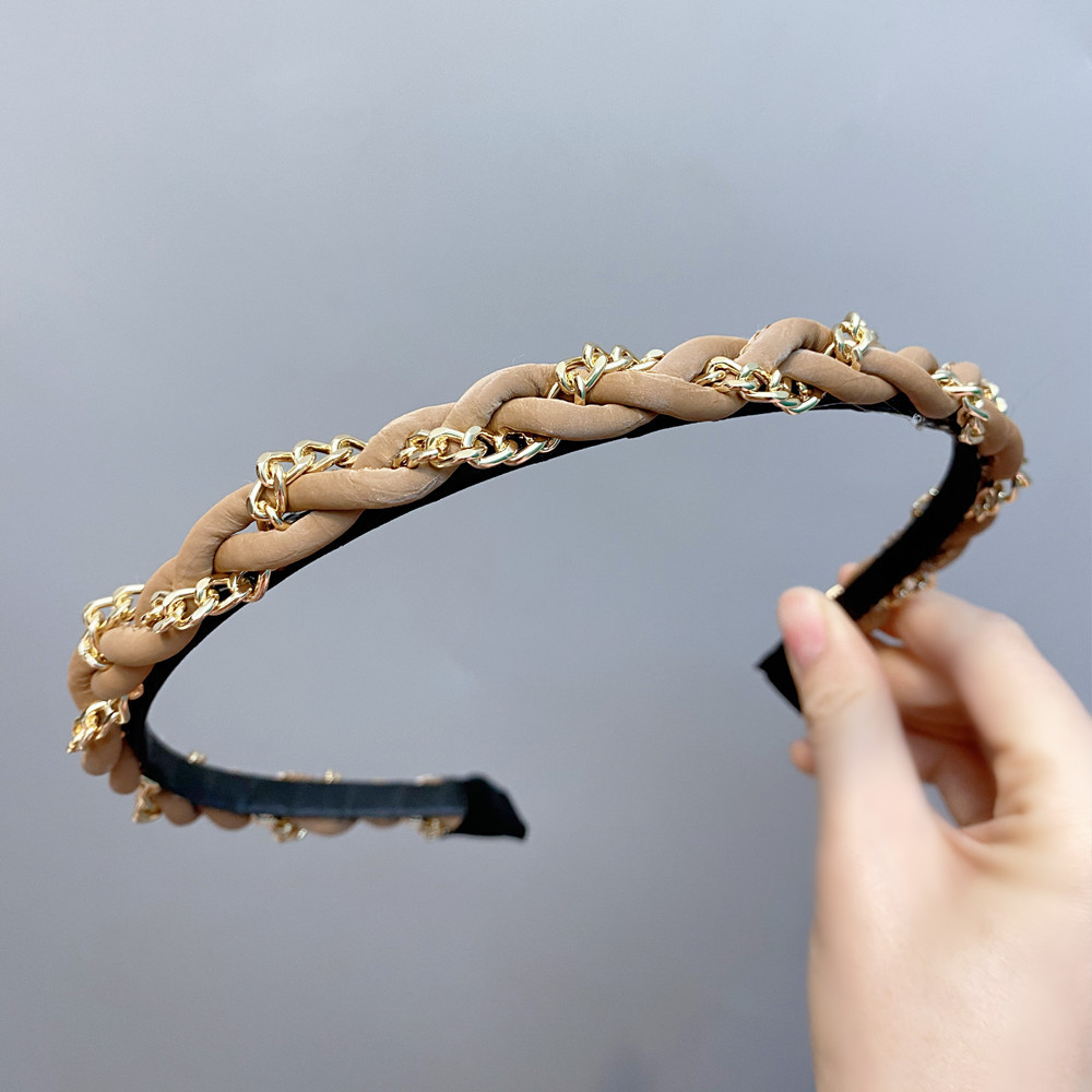 Mode Leder Metallkette Twist Braid Stirnband display picture 7