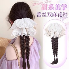 ウィッグ三つ編み女性用人工毛クリップダブルツイストロング三つ編みロータイ怠惰な気質レースヘアアクセサリーポニーテールウィッグ