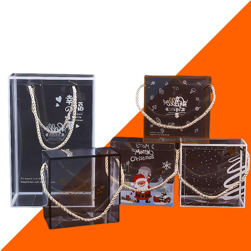 pet伴手礼吸塑盒现货批发雪花酥透明手提印刷盒pet覆膜牛轧糖包装