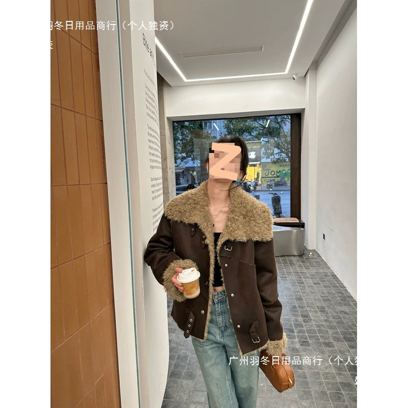 Зимняя теплая новогодняя рубашка Maillard, двусторонняя меховая мотоциклетная куртка с лацканами, миниатюрная верхняя одежда для женщин