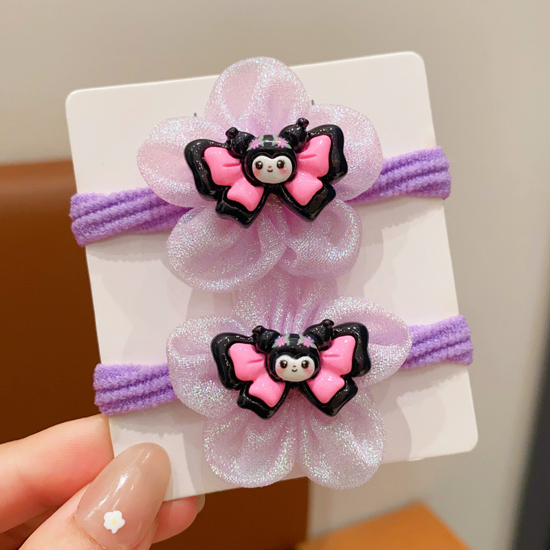 Anillo de toalla de color púrpura para niños de dibujos animados lindos bolas de cabeza de caballo cola de cabello corda de cabello de la niña arco elástico