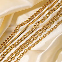 跨境ins风不锈钢18k金色项链高级感锁骨链古巴素链钛钢项饰颈链