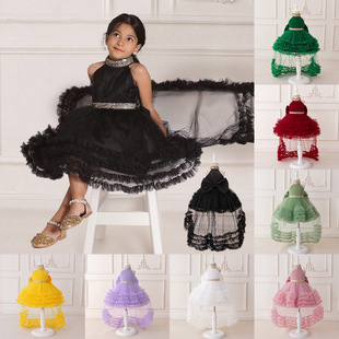 Girls Evening Dress New Flower Girl Wedding Princess Dress Children's Neck Trailing Cake Dress Girls Party Dress