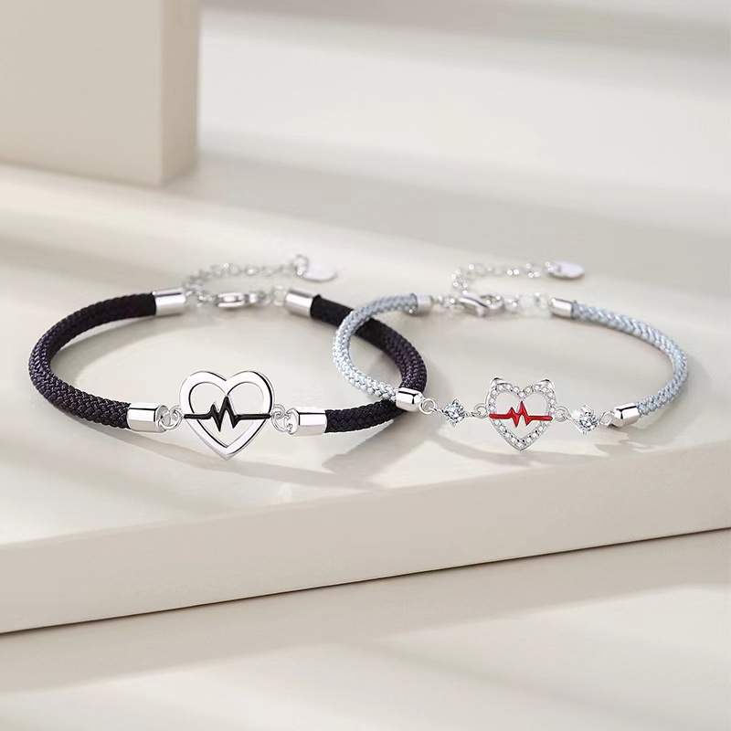 Heartbeat Signal Couple Bracelet Lovers Niche Light Luxury High Sense Heartbeat Signal Birthday Gift for Girlfriend