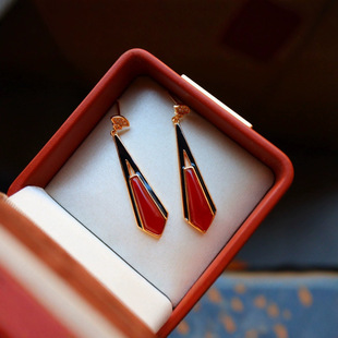 Natural Red Agate Earrings S925 Silver Gold-Plated Earrings Long Trendyy Earrings Literary Retro National Trend Earrings