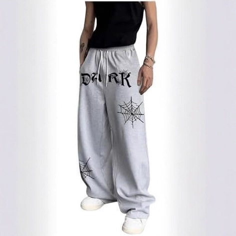Gorglitter Men's Y2K Pattern Loose Casual Drawstring Waist Straight Pants with Pockets