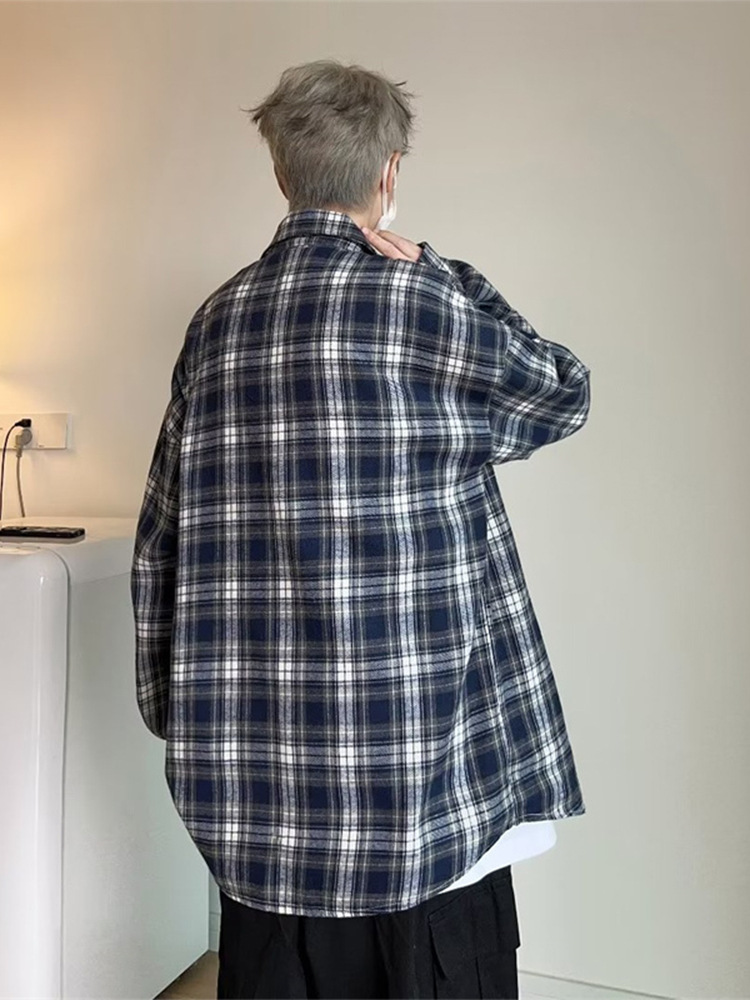 Camisa a cuadros japonesa de manga larga para hombres otoño nueva moda versátil juvenil casual ropa de trabajo suelta camisa chaqueta