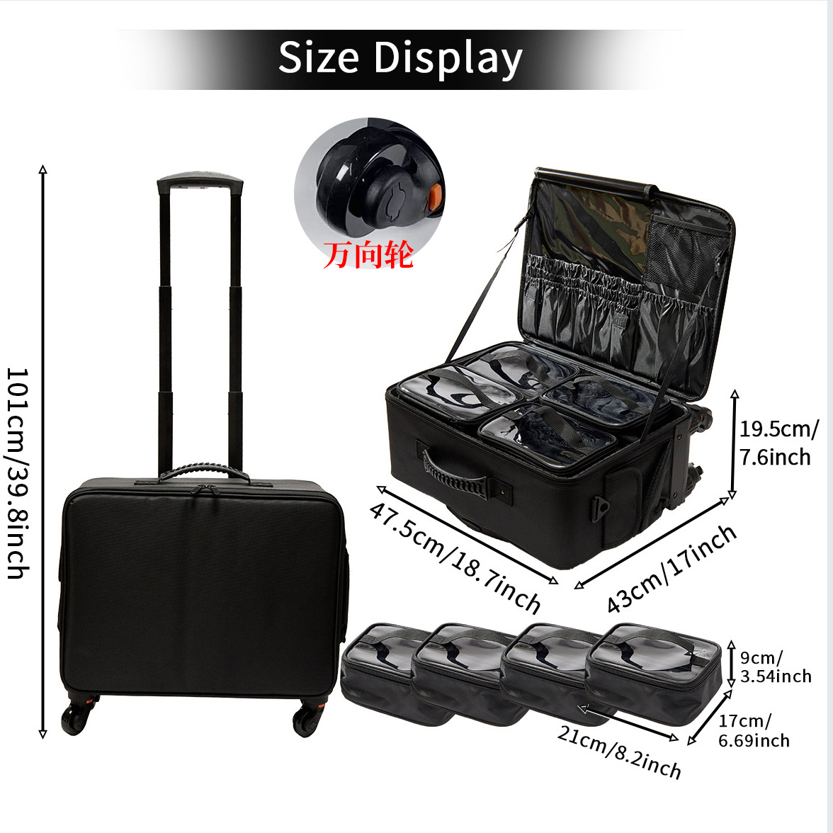 Caja de maquillaje de talón, maquillaje profesional, barra de tracción de maquillaje, caja de maquillaje multifuncional, caja de herramientas profesionales de belleza de gran capacidad.