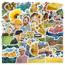 50张梵高油画风涂鸦贴纸电脑手机防水装饰贴纸创意油画风贴画批发