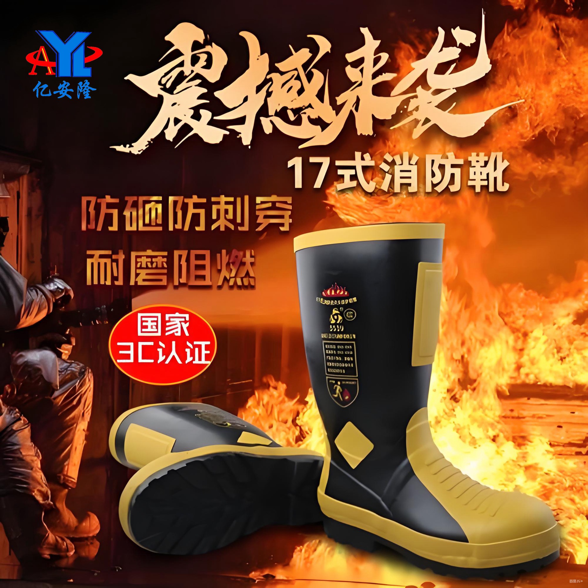 亿安隆17款消防靴耐高温阻燃靴钢包头防砸防护靴防滑防穿刺救援靴