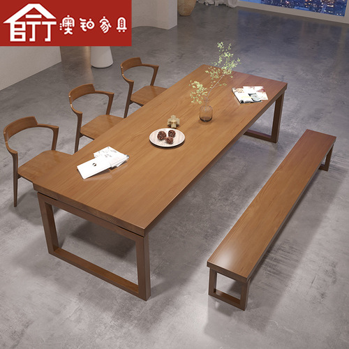 AOB modern simple solid wood dining table wholesale home restaurant rectangular dining table log dining table and chair combination