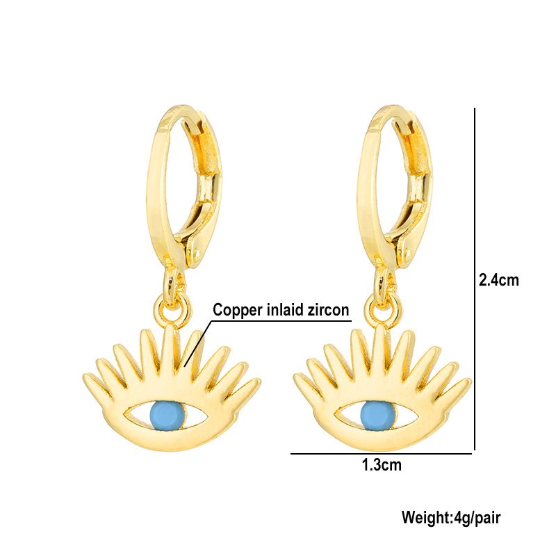 Fashion Oil Dripping Evil Eyes Copper Inlaid Zircon Plated 18k Real Gold Geometric Earrings display picture 5