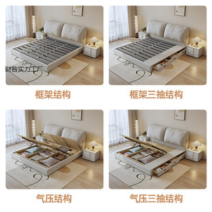 Cream Style Elephant Ear Technology Cloth Bed Simple Modern Small Apartment Double Bed Nordic Master Bedroom Solid Wood Wedding Bed
