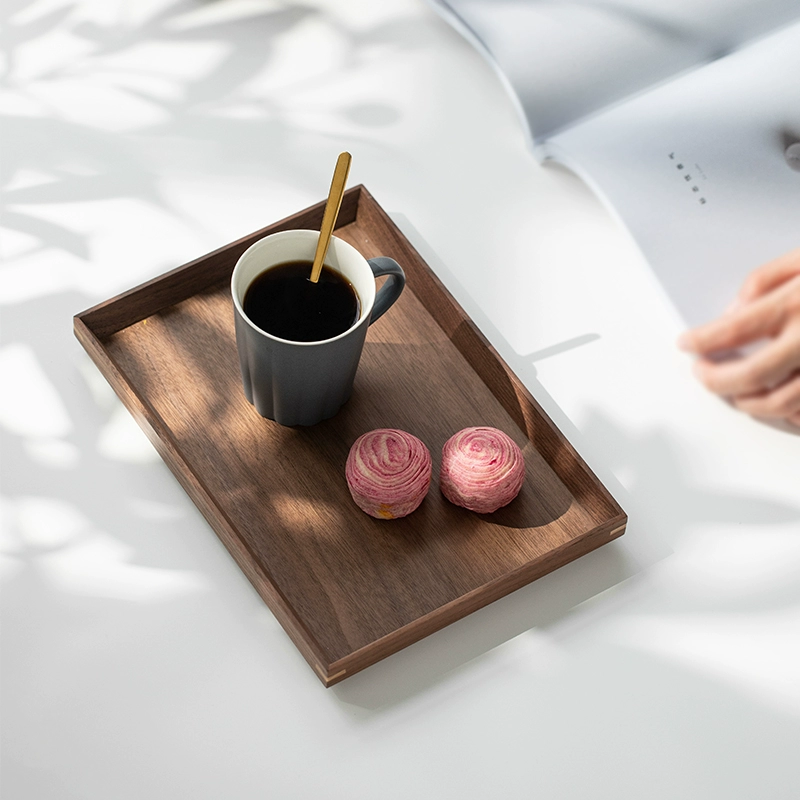 Поднос из черного орехового дерева в японском стиле из цельного дерева прямоугольный чайный поднос для домашнего дерева